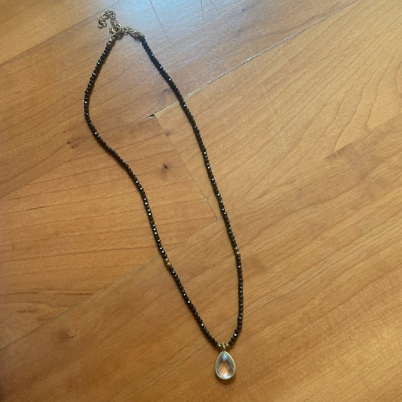 Black Crystal Bead Necklace With Pendant - Picture 2 of 7